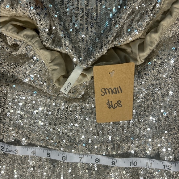 Sage Champagne Sequin Jumpsuit Women’s Small Strapless Wide Leg Party Holiday - Picture 6 of 6